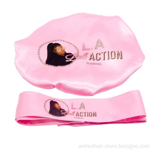 Low MOQ women hair accessories satin silk bonnet with custom logo